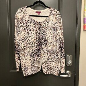 EUC Jessica London Leopard Spotted crew neck cardigan